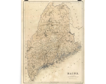 Old Map of Maine (1856) Vintage Vacationland State Atlas Poster