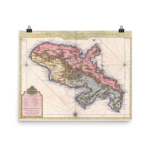 Alten Martinique Karte (1742) Französisch West-Indien Insel Poster