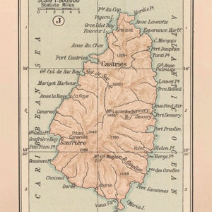 Mapa antiguo de Santa Lucía (1919) Descarga de imagen digital del Atlas de la isla de las Indias Occidentales vintage