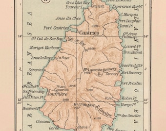 Old St Lucia Map (1919) Vintage Helen of The West Indies Island Atlas Digital Image Download