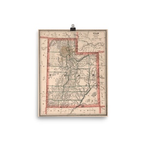 Ancienne carte de l’état de l’Utah (1883) Vintage Beehive État Atlas affiche