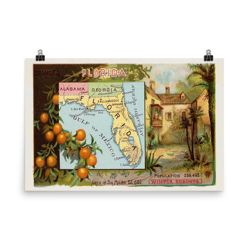 Old Florida Map 1889 Vintage FL - Il 794xN.2022591891 4ih3 