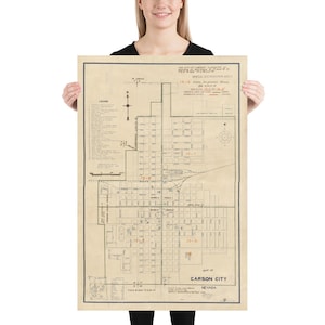 Alte Carson City NV Karte (1940) Vintage Nevada State Capital City Atlas Poster