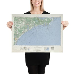 Vieille carte de côte du sud de la Caroline du Nord (1953) vintage Coastal NC Atlas Poster
