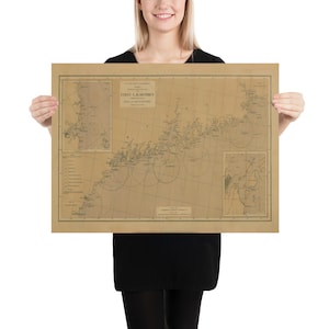 Old Maine Lighthouse Carte (1876) vintage ME Nautical Chart Poster