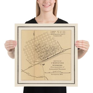 Antiguo mapa WY de Cheyenne (1877) Póster vintage del Atlas de la ciudad capital de Wyoming