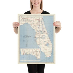 Oude Florida Kaart (1958) Vintage FL County Atlas Poster