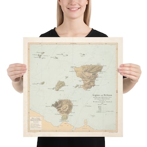 Alte Methana & Egina Inseln Karte (1866) Vintage Saronic Inseln Griechenland Diagramm Poster