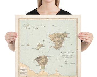 Old Methana & Egina Islands Map (1866) Vintage Saronic Islands Greece Chart Poster