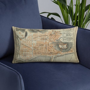 Alicante Spain Map (1913) Old Costa Blanca Port City Atlas Basic Pillow