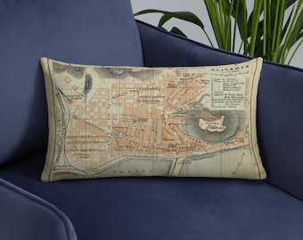 Alicante Spain Map (1913) Old Costa Blanca Port City Atlas Basic Pillow