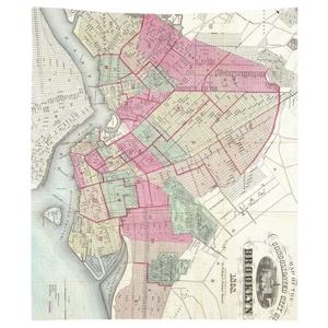 Tapisserie vintage Brooklyn Ny Map (1868)