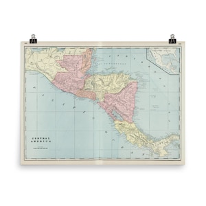 Ancienne Amérique centrale carte (1901) Vintage Amérique latine Atlas affiche