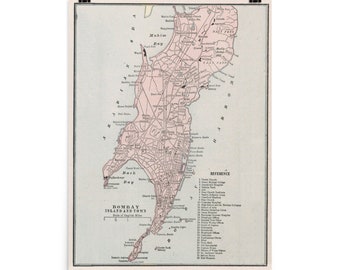 Mumbai Map (1912) Old Bombay India Atlas Poster