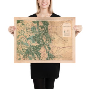 Póster Mapa Antigo de Recursos Naturais do Colorado (1877) Vintage CO Mineração, Agricultura e Atlas de Florestas