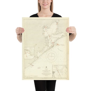 Old Galveston Bay TX Map (1914) Vintage Golfo del Messico Texas Inlet Atlas Poster