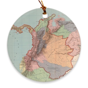 Mappa della Colombia d'epoca (1890) Ornamenti dell'Atlante dei dipartimenti colombiani vintage