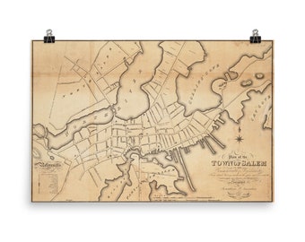 Alte Stadt von Salem Karte (1820) historische Massachusetts Atlas Poster