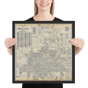Phoenix AZ Map (1920) Oude Vallei van de Zon Arizona Atlas Ingelijste poster