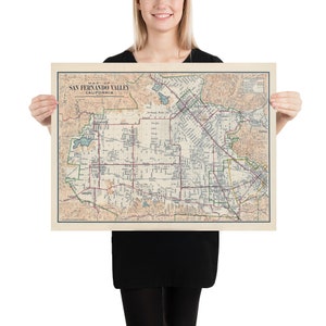 Oude San Fernando Valley Kaart (1923) Vintage Southern California Regional Area Atlas Poster