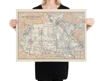Old San Fernando Valley Map (1923) Vintage Southern California Regional Area Atlas Poster