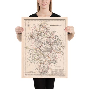 Oude Warwickshire County Engeland Kaart (1844) Vintage Warks UK Atlas Poster