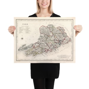 Old County Cork Irland Karte (1846) Vintage Irish Rebel County Atlas Poster