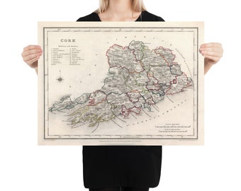 Old County Cork Ireland Map (1846) Vintage Irish Rebel County Atlas Poster