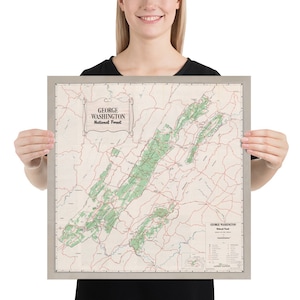 Old George Washington National Forest Karte (1964) Vintage WVA & VA Woodland Preserve Atlas Poster