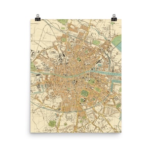 Dublin Ireland Vintage Map (1914) Old Irish Capital City & Street Atlas Poster