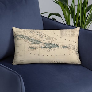 Old Caribbean Map (1845) Vintage West Indies Atlas Basic Pillow