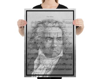 Ludwig van Beethoven Portrait & Fur Elise Song Notation (1924) Poster