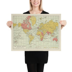 Vintage British Empire Map (1915) Old Colonies of England Atlas Poster