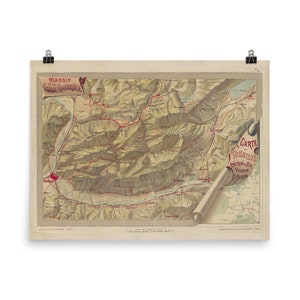 Mapa gór Old Grande Chartreuse (1897) plakat atlasu topografii vintage Saint-Pierre-de-Chartreuse