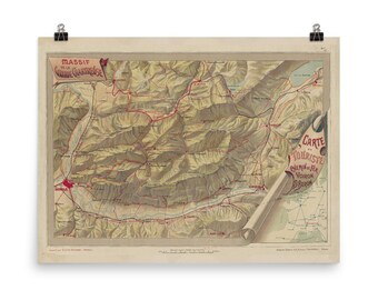 Old Grande Chartreuse Mountains Map (1897) Vintage Saint-Pierre-de-Chartreuse Topography Atlas Poster