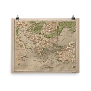 Vintage Griechenland Topographie Karte (1880) Altgriechischer Gebirgsatlas Poster