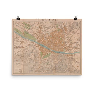 Old Florence Map (1910) Vintage Tuscan Capital Atlas Poster