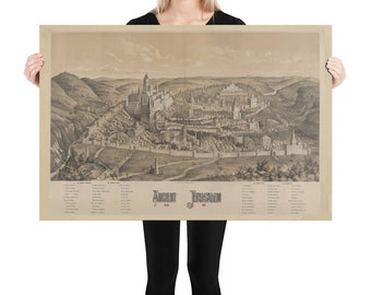 Old Jerusalem Israel Map (1887) Vintage Israeli Holy City Atlas Poster