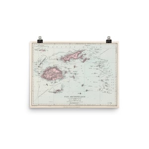 Pôster Mapa antigo de Fiji (1904) Vintage Viti Levu e Vanua Levu Atlas
