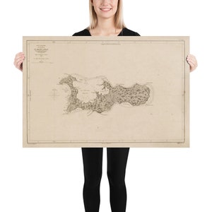 Pôster Mapa velho da ilha de Grand Cayman (1836) Atlas da ilha caribenha do vintage