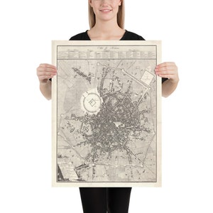 Mappa di Milano Vecchia Italia (1801) Poster dell'Atlante della Città Capitale della Lombardia d'epoca