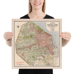 Buenos Aires Argentinien Karte (1912) Vintage Die Königin von El Plata Atlas Poster
