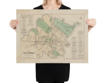 Old Annapolis MD Map (1878) Vintage Maryland Capital City Atlas Poster