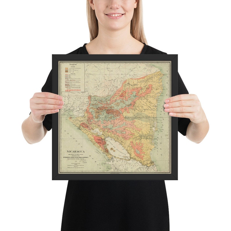 1903 Old Nicaragua Map Vintage Central America Country Atlas Framed poster