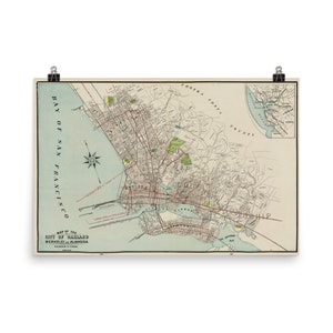 Oakland CA Map (1899) Old Oaktown California Atlas Poster