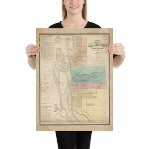 Old La Crosse WI Carte (1874) vintage Wisconsin City Atlas Poster