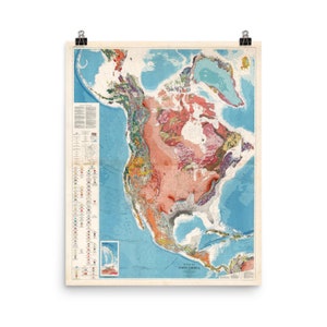 Carte géologique de l'Amérique du Nord (1969) Affiche de l'Atlas géologique du Vieux Continent
