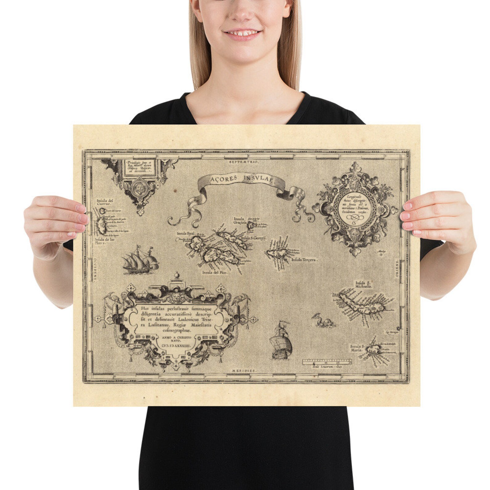 Azores Islands 1584 Map Poster – Early Portuguese Sea Chart for Atlantic Passage Aficionados