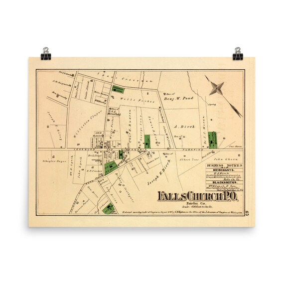 Old Falls Church VA Map 1879 Vintage Fairfax County and Northern Virginia  City Atlas Poster - Etsy