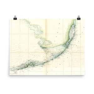 Vintage Florida Keys kaart (1859) Zuid Florida Atlas Poster